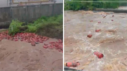 3,000 gas cylinders float in river after floodwaters breach HPCL plant